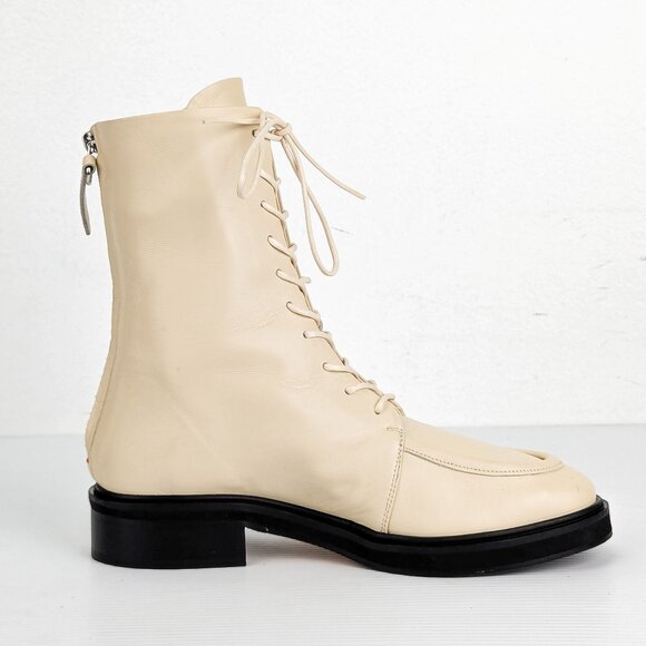 Aeyde Women Isa Off White Leather Lace-up Zip Combat Boots sz 9US EUR40 - Picture 4 of 9